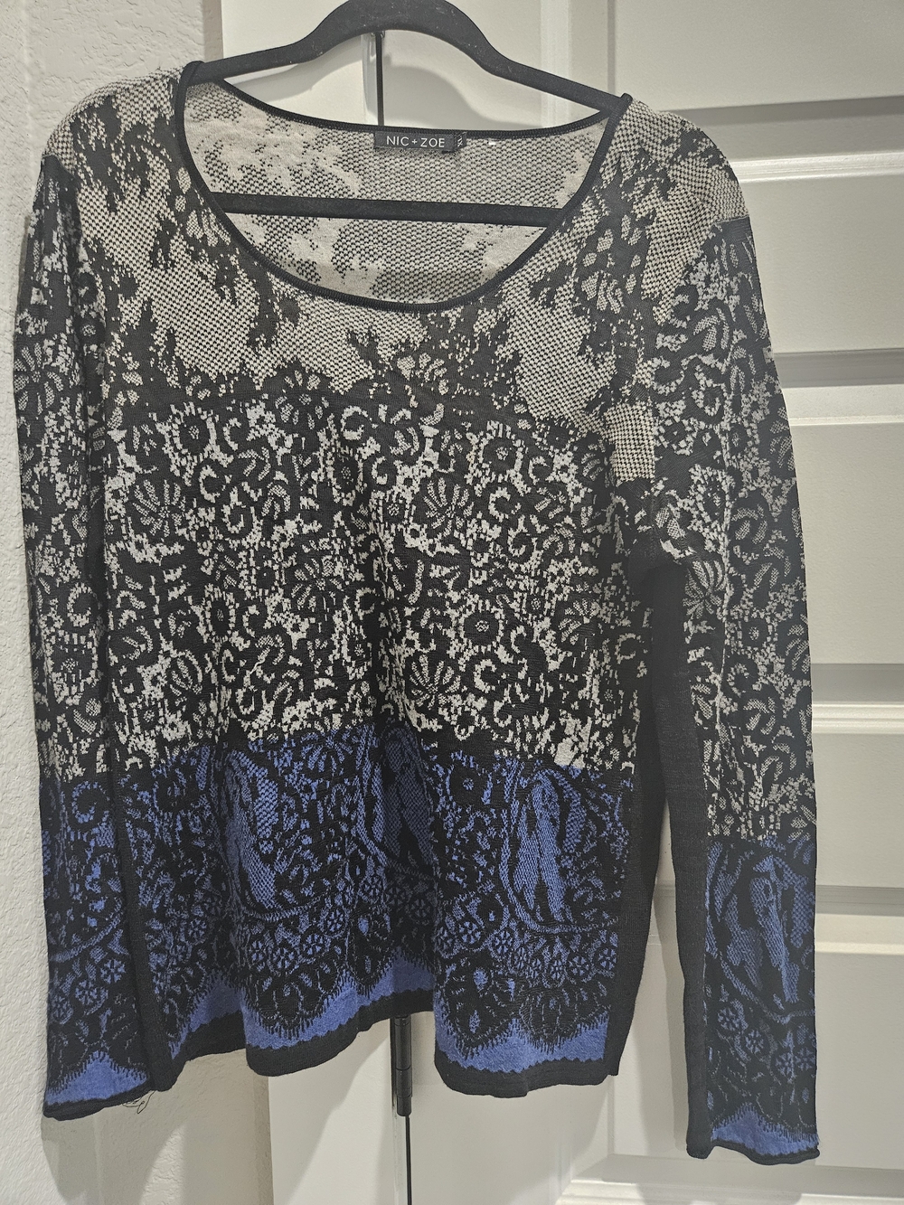 NIC+ZOE Black and Blue Lace-Effect Long Sleeve Tee